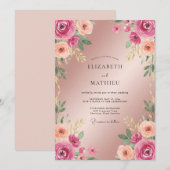 Champagne Fuchsia Ranunculus Eucalyptus Bruiloft Kaart (Voorkant / Achterkant)