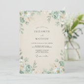 Champagne Gedempte Eucalyptus Loof Bruiloft Kaart (Staand voorkant)