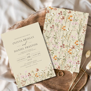 Champagne Geel Boho Wildflower Tuin Huwelijk Kaart