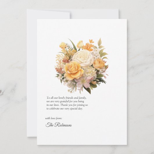 Champagne gekleurde bloemenbruiloft bedankkaart (Achterkant)