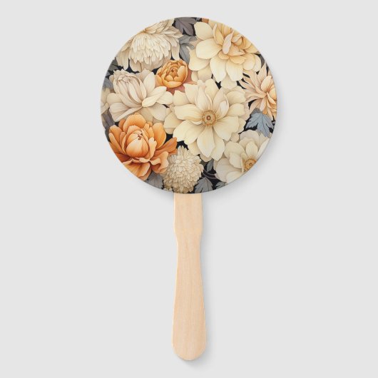 Champagne gekleurde bloemenbruiloft handwaaier (Achterkant)