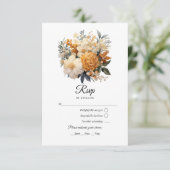 Champagne gekleurde bloemenbruiloft RSVP kaartje (Staand voorkant)