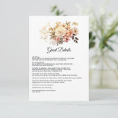 Champagne Gekleurde Floral bruiloft Gast Details Informatiekaartje (Staand voorkant)