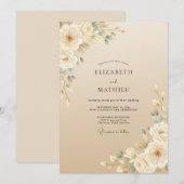 Champagne Geschilderde Blad Bruiloft Kaart (Voorkant / Achterkant)