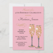 Champagne Glam Birthday Uitnodiging Roze Gold Blac (Voorkant)