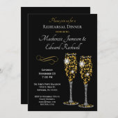 Champagne Glam Black Rehearsal Dinner Invitation Kaart (Voorkant / Achterkant)