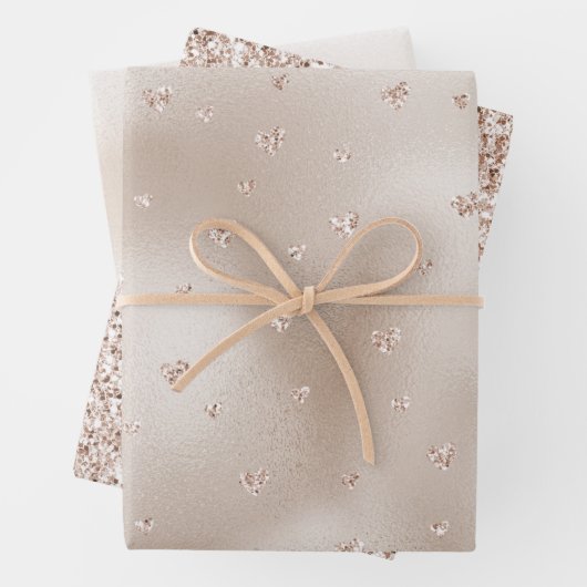 Champagne Glam Blush Glitter Hearts    Inpakpapier Vel (In situ)
