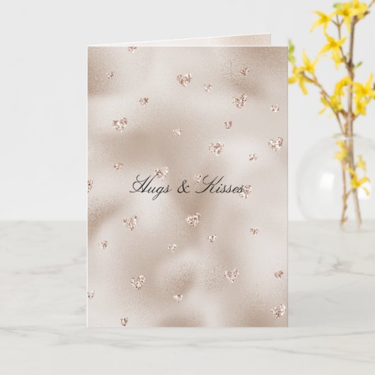 Champagne Glam Blush Glitter Hearts Kaart (Gele Bloem)