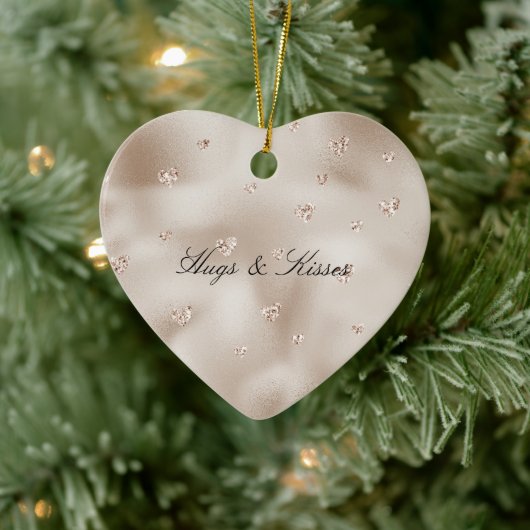 Champagne Glam Blush Glitter Hearts Keramisch Ornament (Boom)