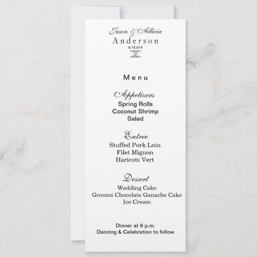 Champagne Glans Menu Card voor Bruiloften & Galaba Kaart (Voorkant)