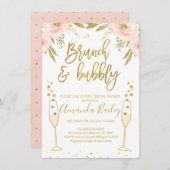 Champagne Glas Brunch Bruids Douche Uitnodiging (Voorkant / Achterkant)