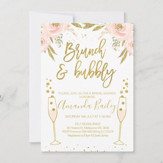 Champagne Glas Brunch Bruids Douche Uitnodiging (Voorkant)