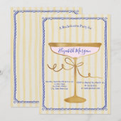 Champagne Glas Gele Strepen Bachelorette Kaart (Voorkant / Achterkant)