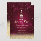 Champagne Glas Gouden Bokeh Rozen Rood Pensioen Kaart (Voorkant / Achterkant)