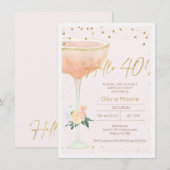 Champagne Glas Gouden Kalligrafie 40e Verjaardag Kaart (Voorkant / Achterkant)
