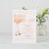 Champagne Glas Gouden Kalligrafie 40e Verjaardag Kaart (Staand voorkant)