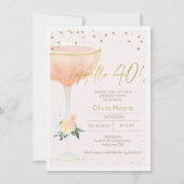 Champagne Glas Gouden Kalligrafie 40e Verjaardag Kaart (Voorkant)