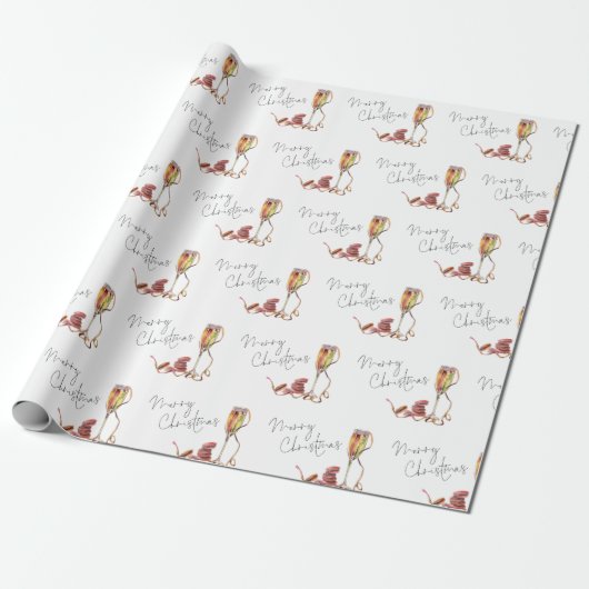 Champagne Glas Patroon Script Vrolijk Kerstfeest Cadeaupapier (Uitgerold)