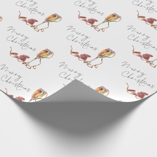 Champagne Glas Patroon Script Vrolijk Kerstfeest Cadeaupapier (Hoek)