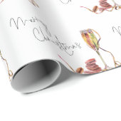 Champagne Glas Patroon Script Vrolijk Kerstfeest Cadeaupapier (Rol Hoek)
