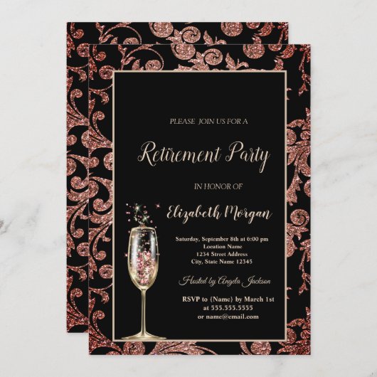 Champagne Glas Sparkle Swirls Pensioenfeest Kaart (Voorkant / Achterkant)