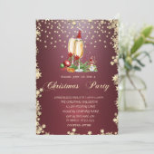 Champagne glas, sterren kabouters kerstfeest kaart (Staand voorkant)