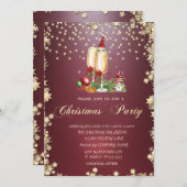 Champagne glas, sterren kabouters kerstfeest kaart (Voorkant / Achterkant)