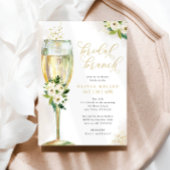 Champagne Glas Wit & Goud Bloemen Bruids Brunch Kaart