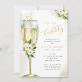 Champagne Glas Witte Bloemen Bruids Luncheon Kaart (Voorkant)