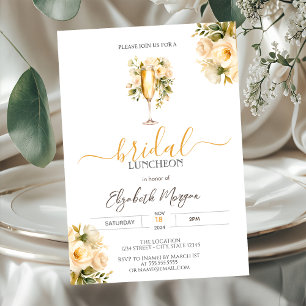 Champagne glas witte rozen bruids lunch kaart