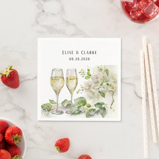 Champagne Glass and Florals Custom Wedding Servet (Insitu)