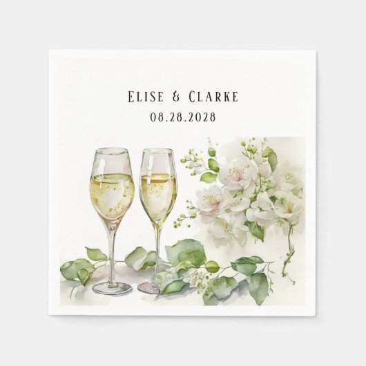 Champagne Glass and Florals Custom Wedding Servet (Voorkant)