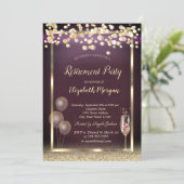 Champagne Glass Balloons Glitter Gold Retirement Kaart (Staand voorkant)