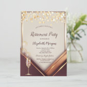 Champagne Glass Balloons Gold Lijst Retirement Kaart (Staand voorkant)