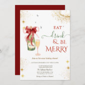 Champagne Glass Bottle Red Bow Kaart (Voorkant / Achterkant)