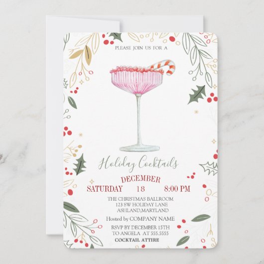 Champagne Glass Branches Bedrijf Kerst Kaart (Voorkant)