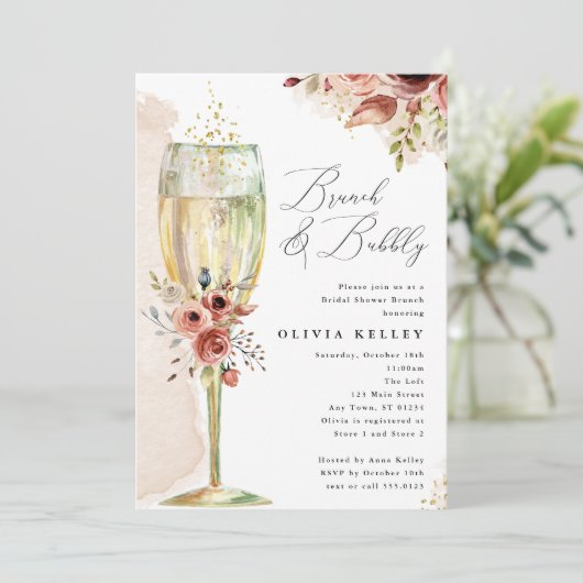 Champagne Glass Brunch & Bubble Boho Vrijgezellenf Kaart (Staand voorkant)