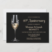Champagne Glass Floral 40th Wedding Anniversary Kaart (Voorkant)