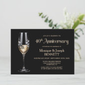 Champagne Glass Floral 40th Wedding Anniversary Kaart (Staand voorkant)