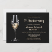 Champagne Glass Floral 5th Wedding Anniversary Kaart (Voorkant)