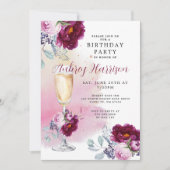 Champagne Glass Floral Birthday Kaart (Voorkant)