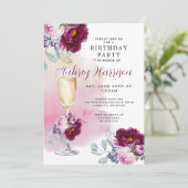 Champagne Glass Floral Birthday Kaart (Staand voorkant)