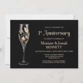 Champagne Glass Gold Leaf 1st Wedding Anniversary Kaart (Voorkant)