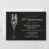 Champagne Glass Gold Leaf 40th Wedding Anniversary Kaart (Voorkant)
