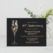 Champagne Glass Gold Leaf 40th Wedding Anniversary Kaart (Staand voorkant)
