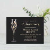 Champagne Glass Gold Leaf 5th Wedding Anniversary Kaart (Staand voorkant)