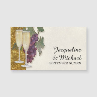 Champagne Glass Grapes Gold Glitter Save the Date