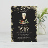 Champagne Glass Holly Berry Cocktail Stars Vakanti Kaart (Staand voorkant)