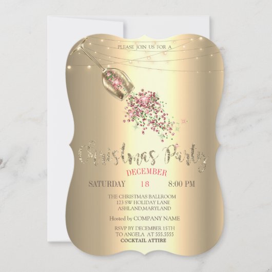 Champagne Glass, Liight Gold Kerstmis Company Kaart (Voorkant)