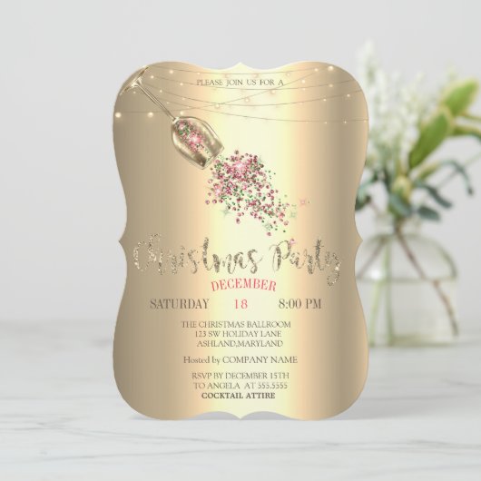 Champagne Glass, Liight Gold Kerstmis Company Kaart (Staand voorkant)